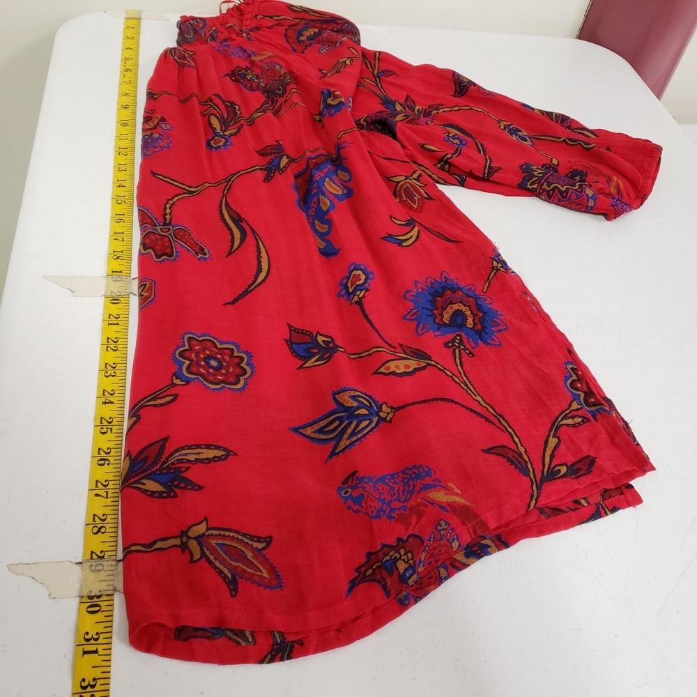 Lucky Brand Womens Bohemian Floral Tunic Top Size 2X Red Scoop Neck Long Sleeve - Picture 7 of 9